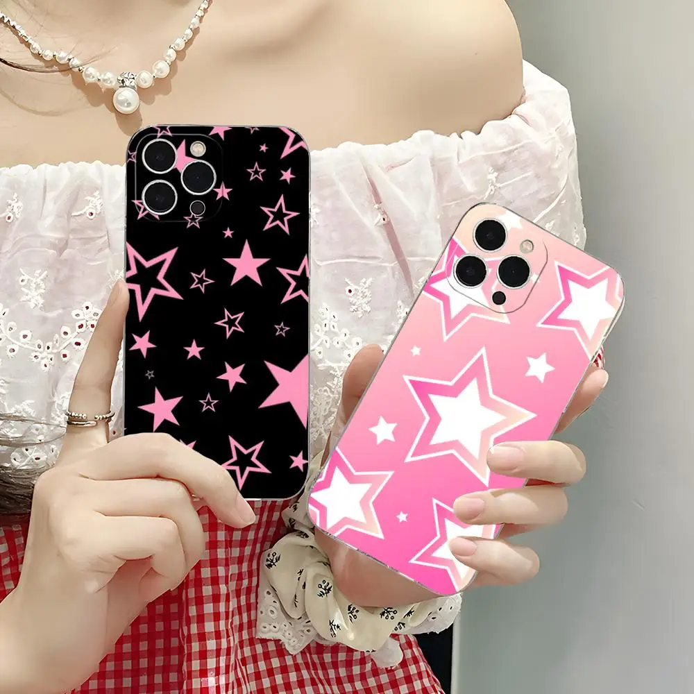 

Чехол для телефона с пастельно-розовой звездой-пентаграммой для iPhone 17 16 15 14 13 12 11 X XR XS Air Pro Max Plus Mini, прозрачный, цветной