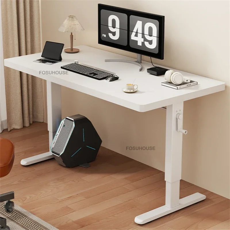 Contemporary Solid Timber Hand-crank Lift Computer Desks Deluxe Electric Adjustable Gaming Desk Residence Study Bedroom Office