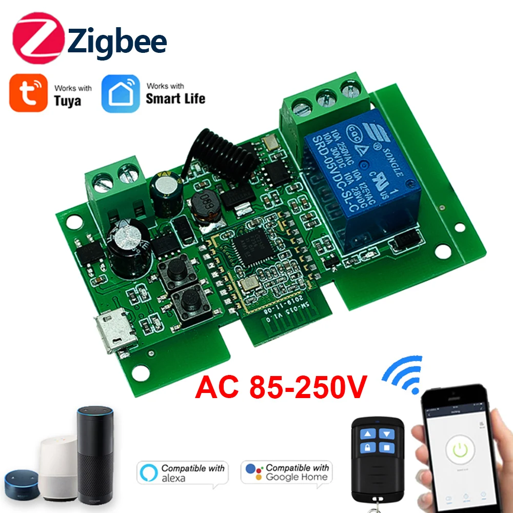 ZIGBEE Smart Switch 1CH USB5V 12V 24V modulo 7-32V 85-250V 110V 220V 10A interruttore relè funziona con l\'app Tuya Alexa