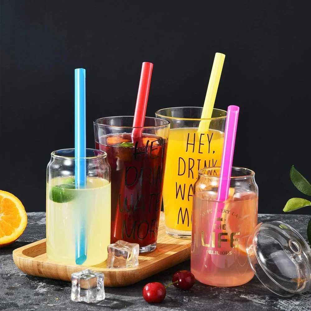 100Pcs Wide Large Disposable Straws Colorful Plastic Drinking Straws Wedding Party Birthday Milktea Juice Straw Bar Accessories