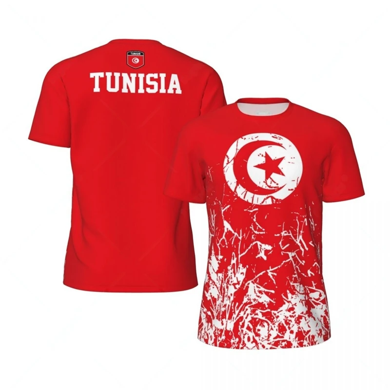 TUNESIEN Flagge 3D-Druck Sport Schnelltrocknend Atmungsaktiv Herren T-Shirt Outdoor Fußballtrikot Team Fan Kurzarm Sommer Oberteil Kleidung