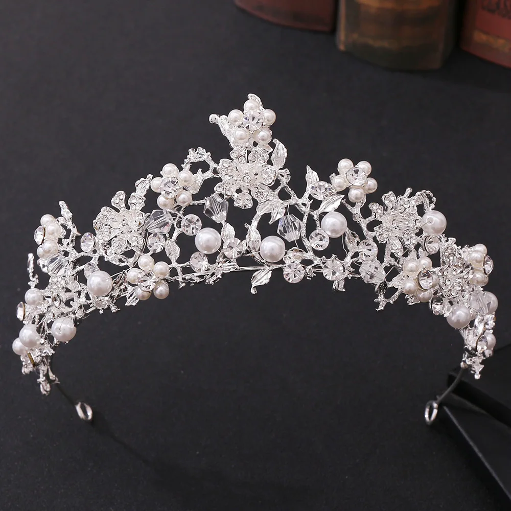 Handmade Pearl Crystal Rhinestone Princess Tiaras And Diadem Wedding Bridal Hair Accessories For Women Girl Jewelry