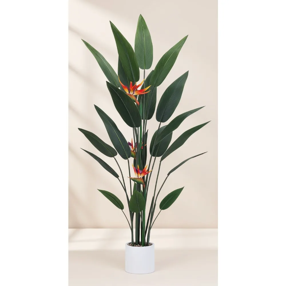 نبات طائر الجنة الاصطناعي بطول 5 أقدام مع وعاء - شجرة استوائية وهمية واقعية لديكور المكاتب المنزلية #1