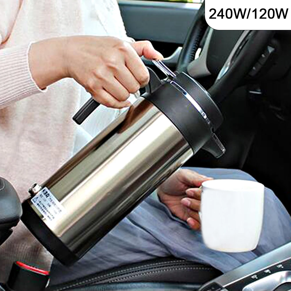 12V/24V 1200ML Car Electric Heating Cup Kettle Leak-Proof Design Stainless Steel Water Heater Bottle Auto Shut Off Fast Boiling