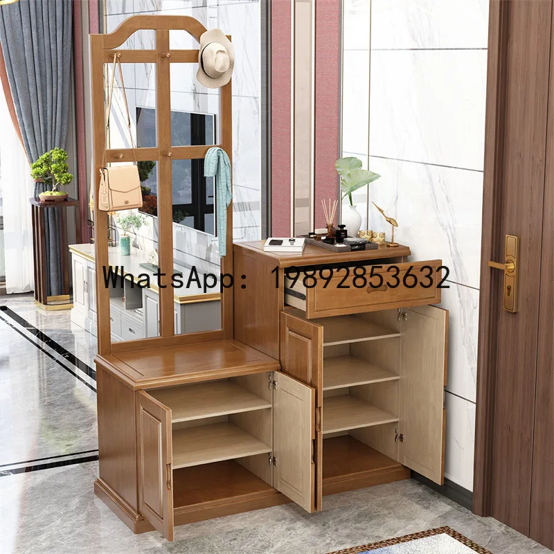 CZ   Coat Rack Entrance Solid Wood Shoe Cabinet and Hanger Integrated Multi-Functional Entryway Partition Hallway Coat Rack