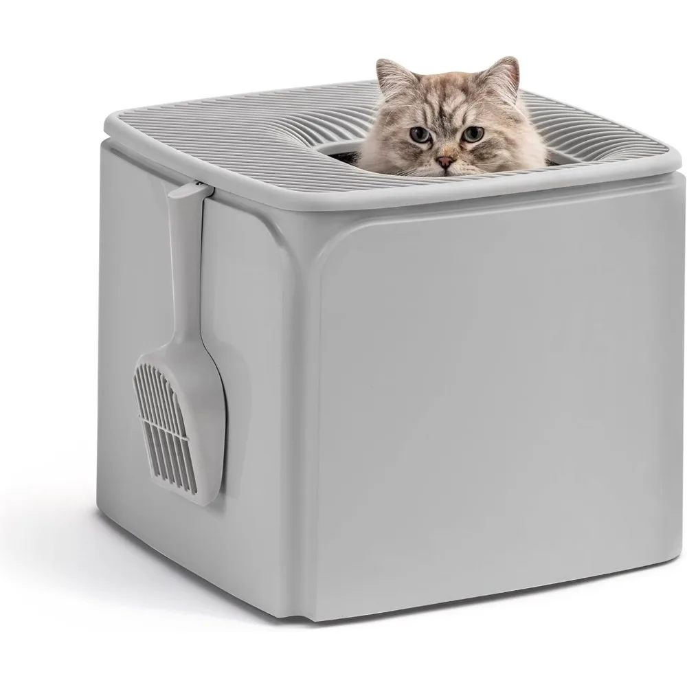 

Кошачий лоток премиум-класса с верхним входом и лопаткой, квадратный корпус для кошек и котят, серый