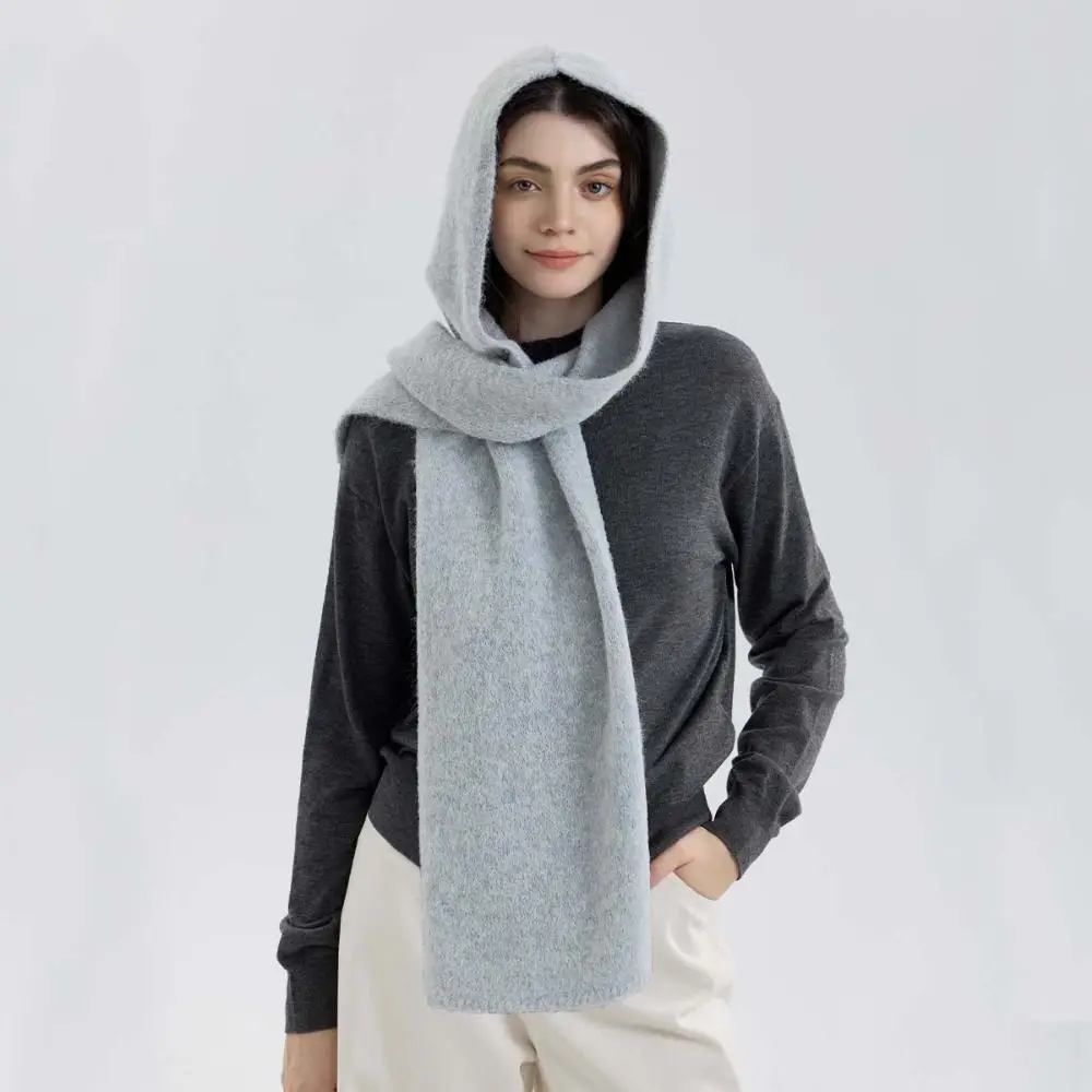 

Универсальный однотонный шарф с капюшоном, цельный мягкий теплый шаль, утолщенный ветрозащитный шарф, осень-зима