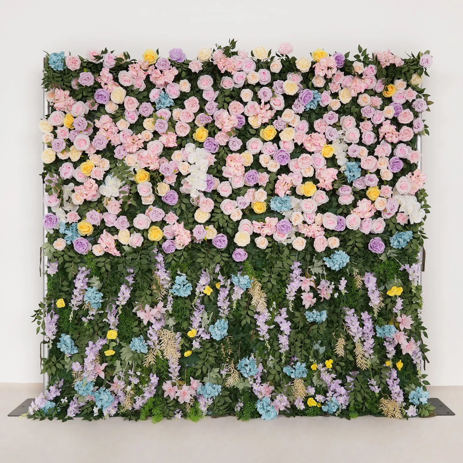 

Uflower 3D luxury Pink Purple Rose Green leaf Flower Wall Cloth Curtain Wedding Backdrop Decor Artificial Flower Event Props