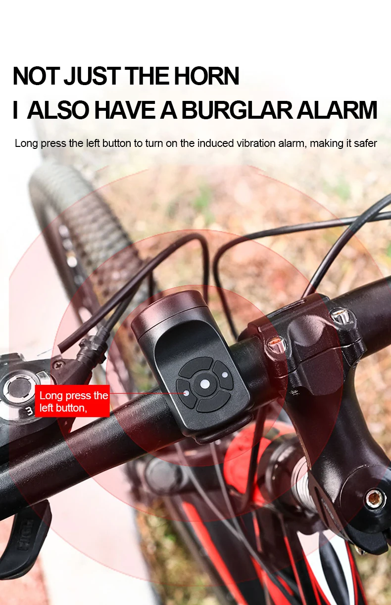 USB Aufladbare Fahrrad Motorrad Elektrische Glocke Mountain Road Radfahren Anti-diebstahl Alarm Horn Roller Fahrrad Zubehör Laute Glocke – Detail 5