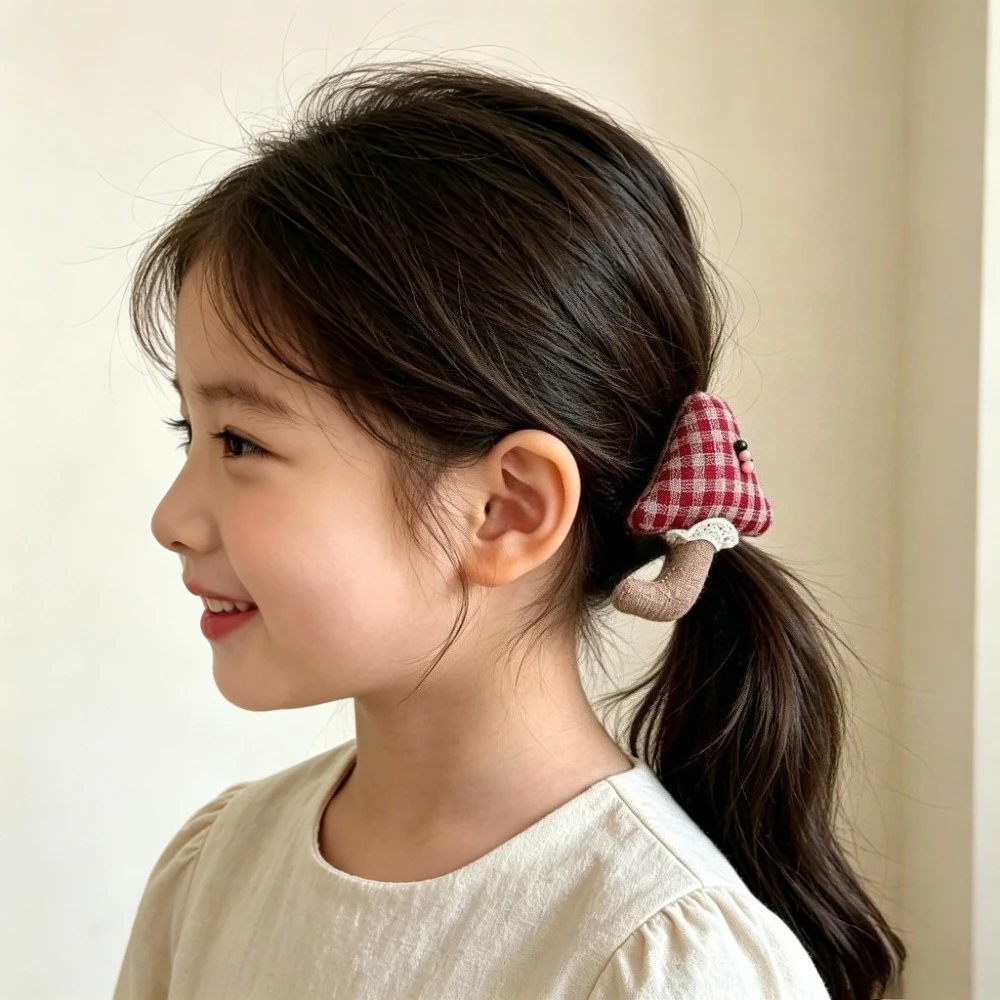 2pcs Plaid Lace Mushroom Children's Hairpin Elastic Hair Bands Baby Bangs Side Clip Girls Hair Tie Ponytail Headrope Rubber Band