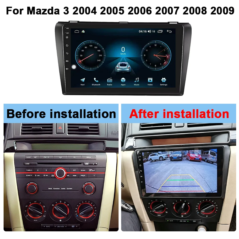 2Din 9inch CarPlay Android 16 Auto Car Radio for Mazda 3 2004 - 2009 Multimedia Navigation GPS RDS DSP 4G BT Qualcomm 8 Core