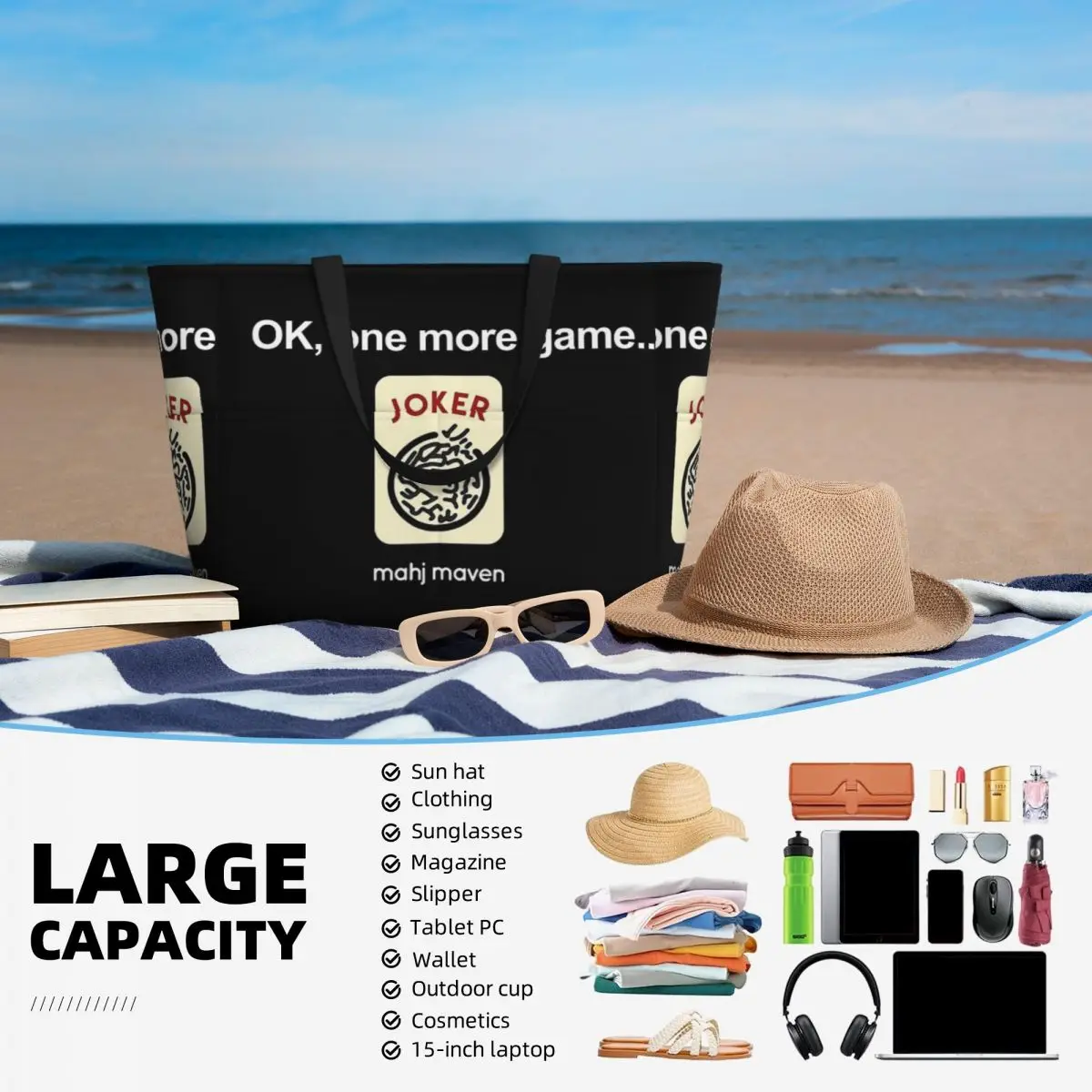 Borsa da viaggio da spiaggia con cerniera Mahjong, borsa da viaggio popolare regali per lo Shopping regalo di compleanno modello Multi-stile