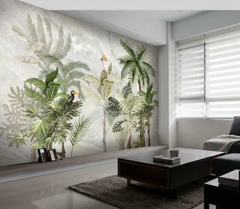 Tropical Rainforest Wallpaper Jungle Floral Landscape Marbled Removable Peel And Stick Self Adhesive Wall Mural Scandinavian Wal