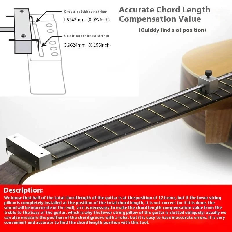 1PCS FOLK WOODEN GUITAR STRING LENGTH MEASUREMENT COMPENSATOR SLIDING RULER FOR STRING PILLOW GROOVE CALIBRATION