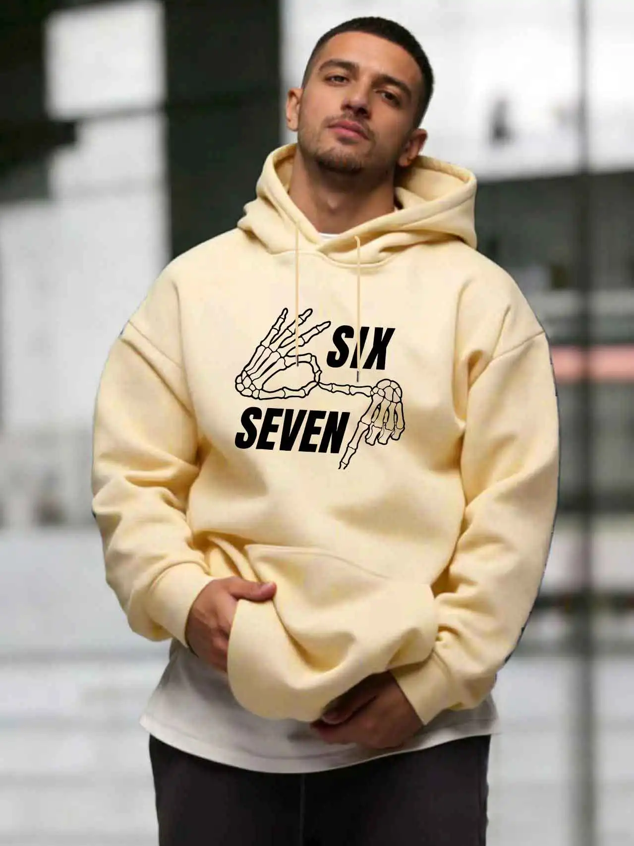 Men's fashion printed long sleeved hooded casual warm sportswear loose fit autumn fashion streetwear