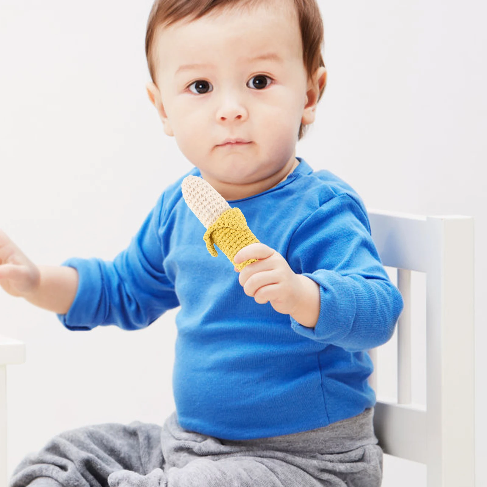 Sonajero de mano de plátano de ganchillo, juguete de dentición seguro para bebés, campana de agarre suave, juguete para recién nacidos, 1 Uds.