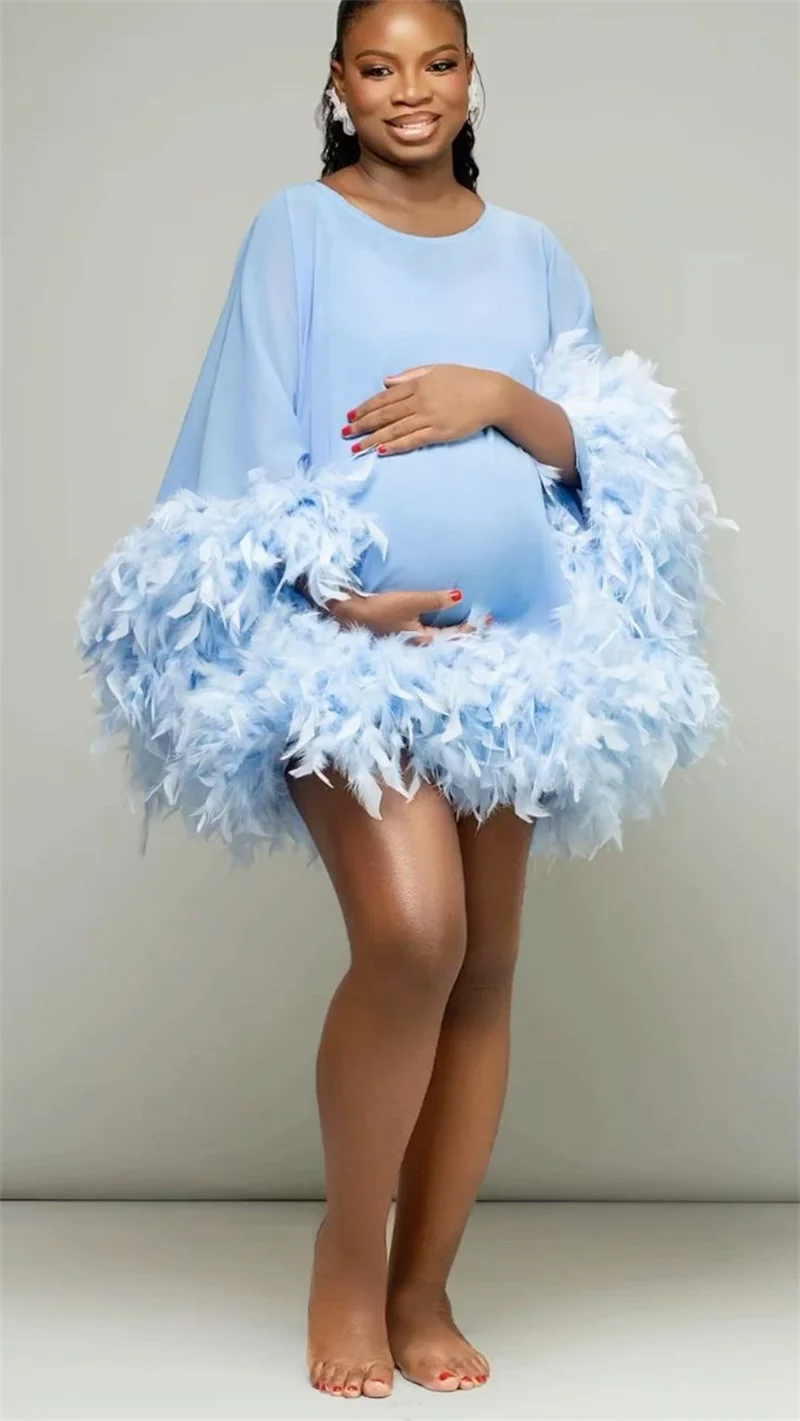 Luxury Feather Woman Wedding Sleepwear Maternity Prom Dress Sexy Pregnancy Bridal Robes Evening Gown Autumn Fall Customized