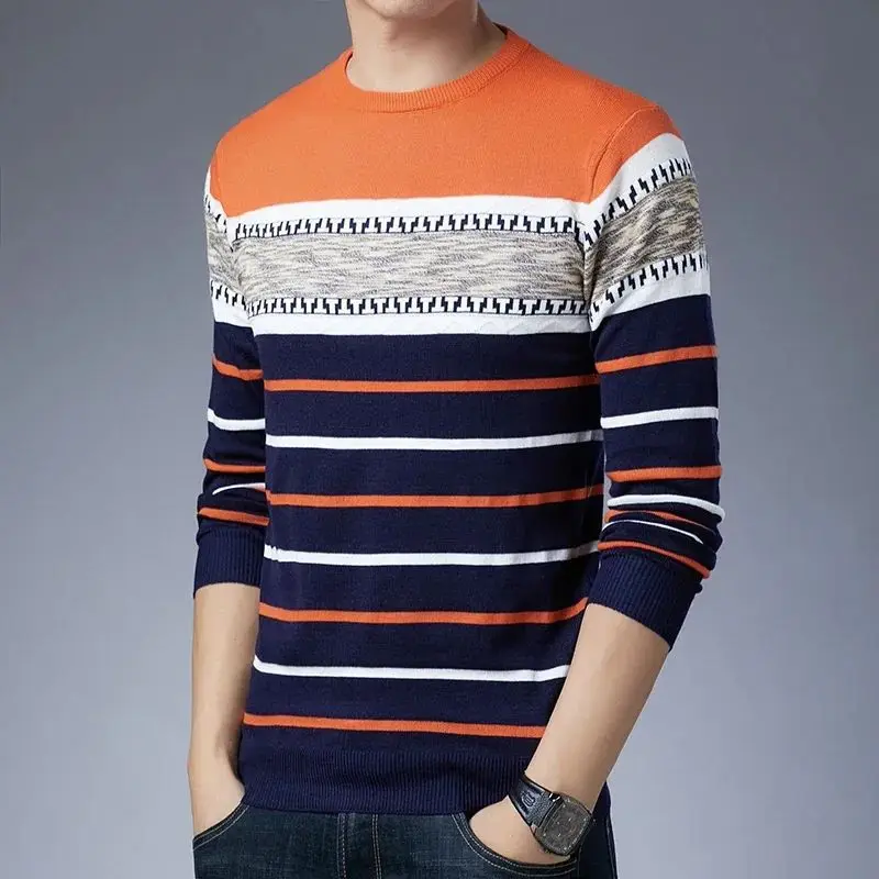 Faionable Maglione pullover lungo da uomo Sve, casual, giovanile, con colletto a maniche lunghe, per la stagione primaverile