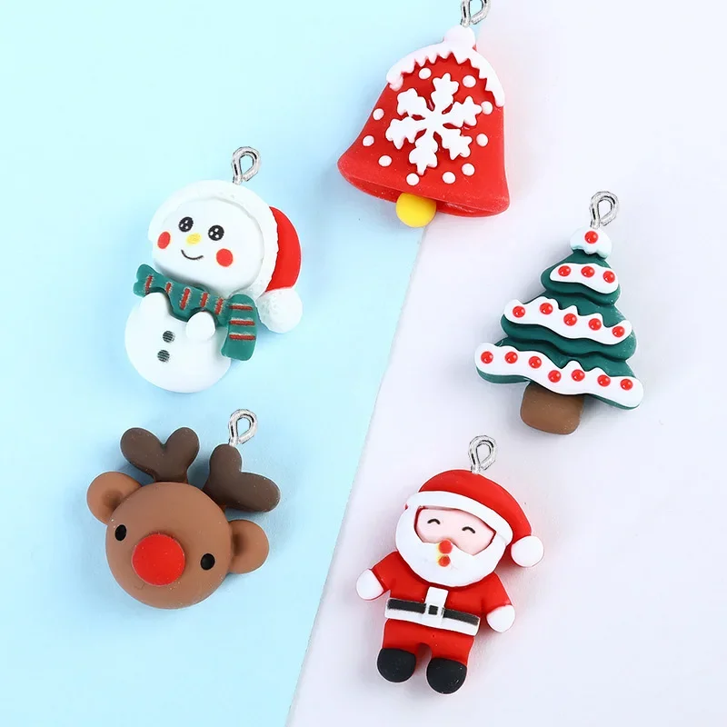 10Pcs Resin Charms Chirstmas Series Snowman Santa Claus Pendants for Earrings Necklace Accessories DIY Jewelry Making Findings