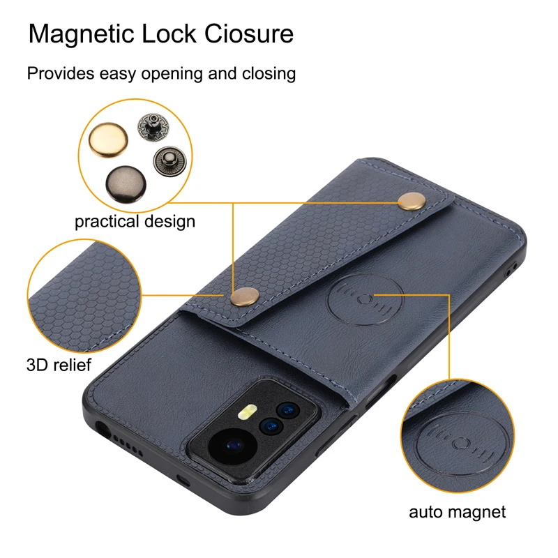 Автомобильный магнитный держатель с слотом для карт из искусственной кожи, задний флип-чехол для телефона для Xiaomi Redmi Note 12S 4G 2303CRA44A, чехол-кошелек с несколькими картами