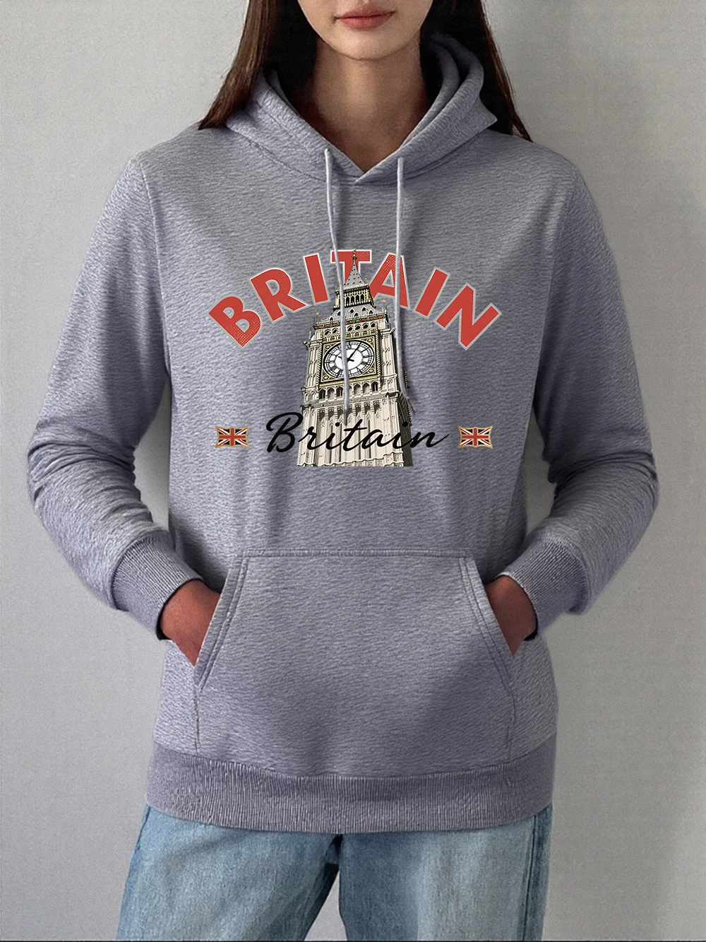 Groot-Brittannië Londen Big Ben Printing Hoodies Dames Basics Pocket Sweatshirt Winter Fleece Warme Trui Comfortabele losse kleding