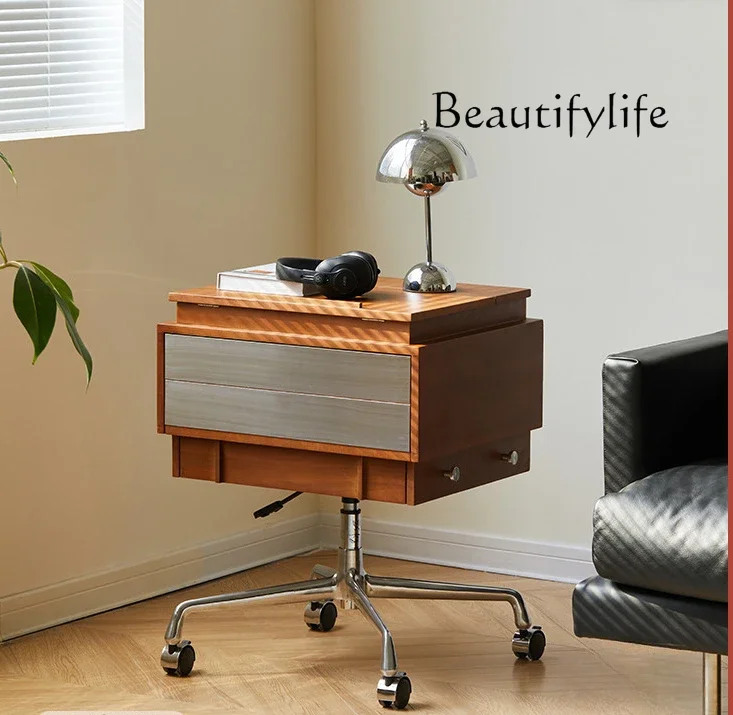 

S Retro Solid Wood Side Table Simple Small Apartment Movable Sofa Side Cabinet