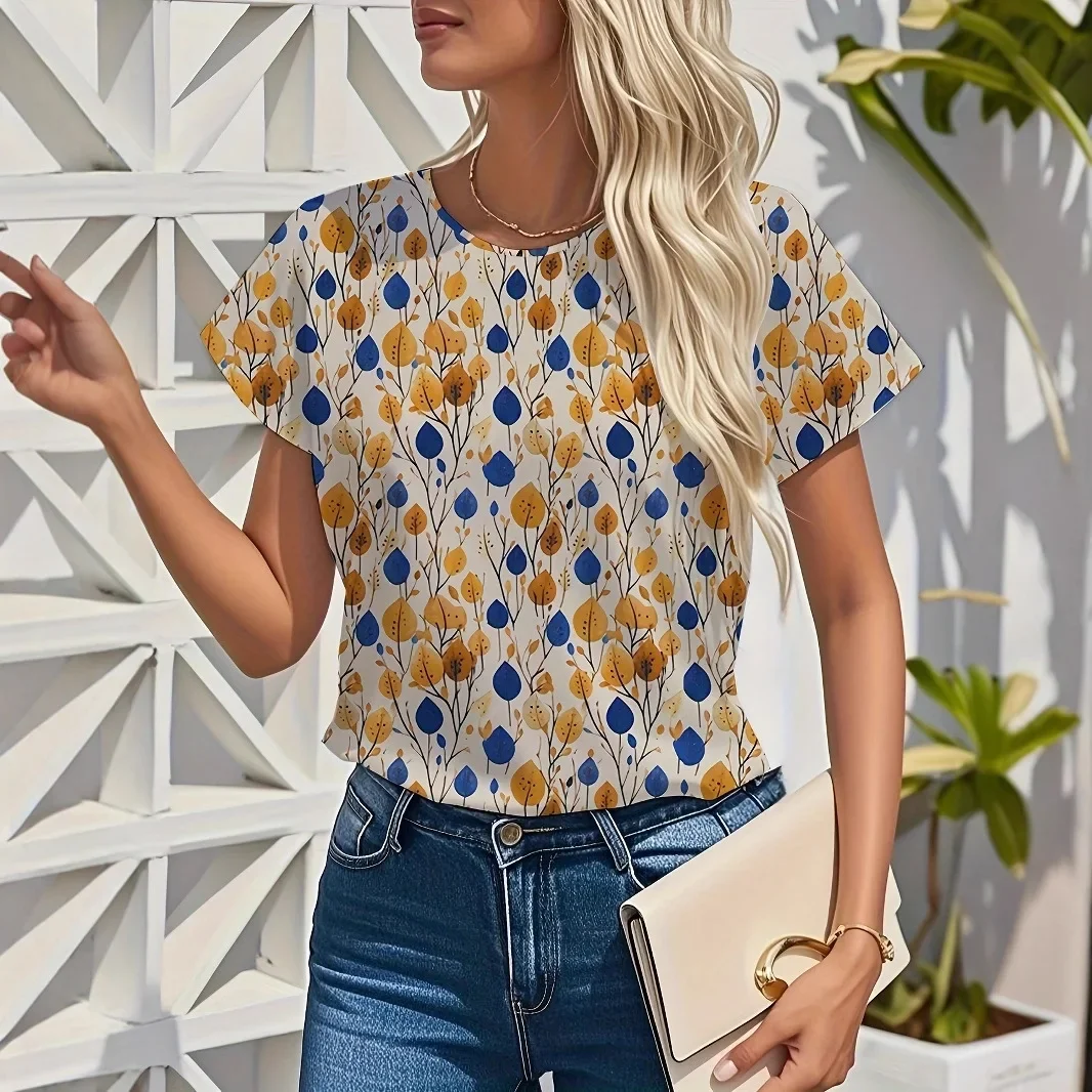Hot Selling vrouwen 3D Patroon Korte Mouwen T-shirt Nieuwe Business Casual Elegante Ronde Hals Top Grote Outdoor sport Shirt