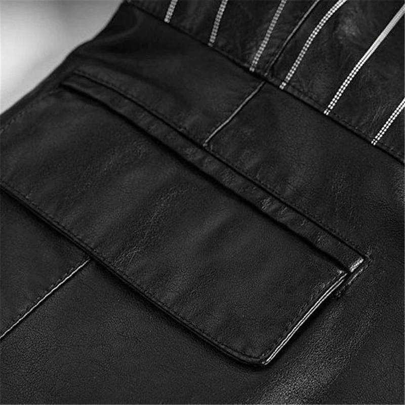 Spliced Fashion Leather Coat Female V-Neck Women Jackets Outerwear High Street Faux Leather Clothing For Spring Autumn SWREDMI