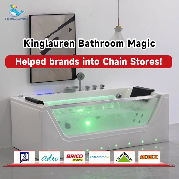 BEST Adult Acrylic Portable Whirlpool Air Jetted Bath Tub Transparent Glass Modern Design Hotel Use 1.7m Length Massage Function