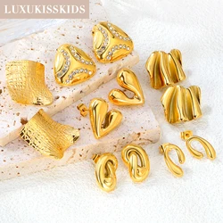 LUXUKISSKIDS Romantic Geometric Big Stud Earrings for Women Stainless Steel Texture Gold Color Waterproof Charms Wedding Party