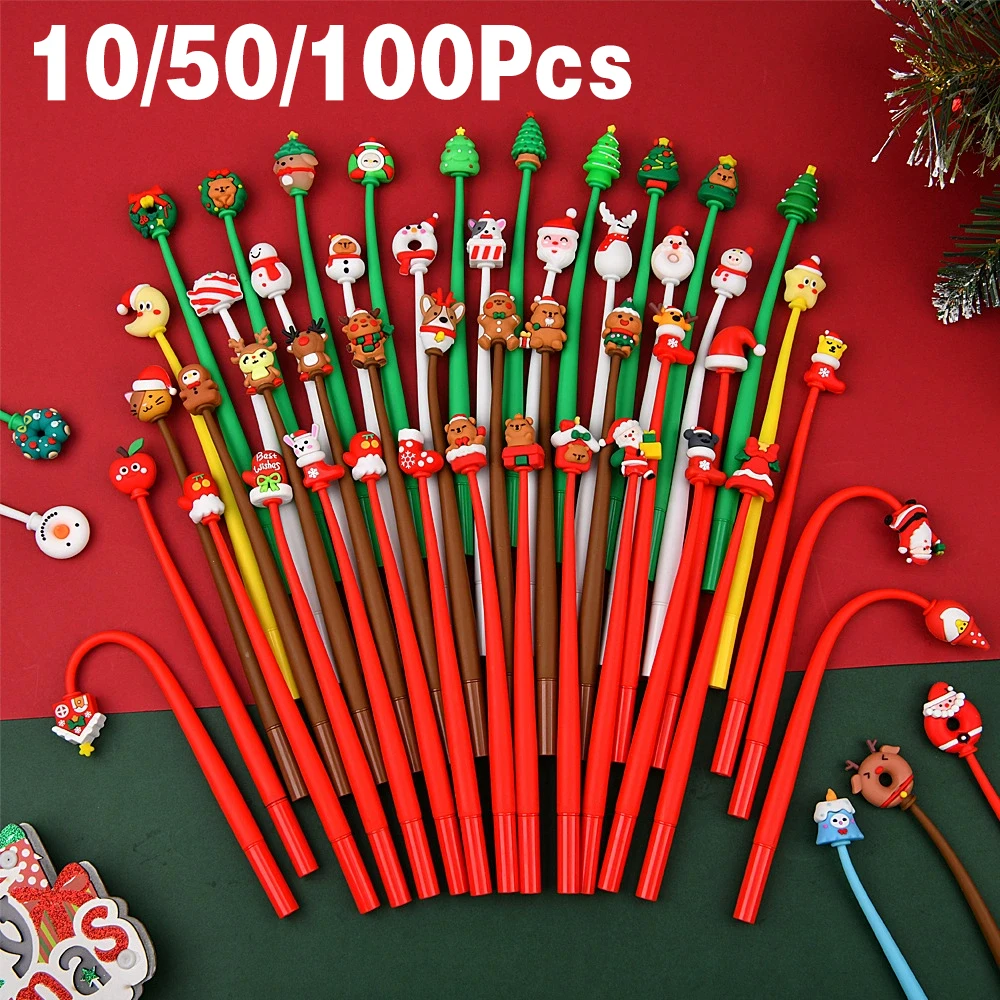 

Mixed Christmas Pens 10/50/100Pcs Cartoon Black Ink Writing Pens for Kids New Year Gift Stationery Party Decor Supplies
