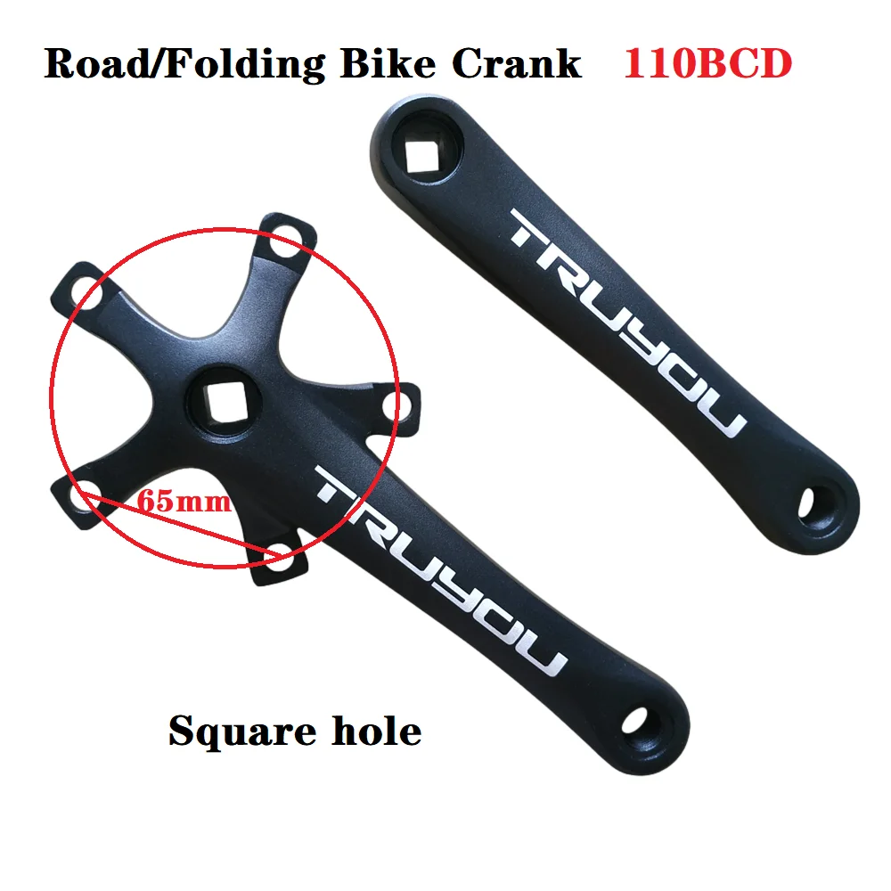 110BCD Aluminum Alloy Square Hole Bicycle Crank, Folding Bike Crankset, BMX Parts, Length 165mm, 170mm