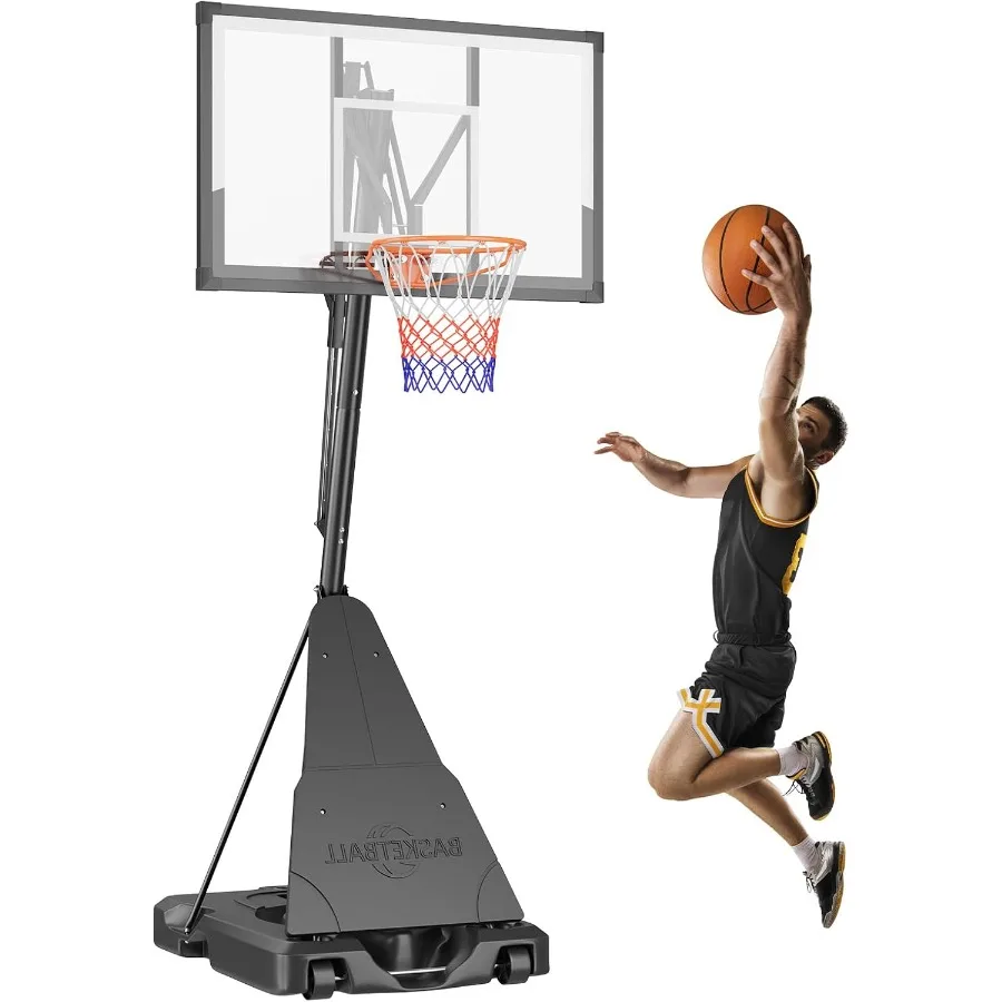 44 Inch Basketball Hoop 5-10FT Height Adjustable Basketball Hoop Goal System with Shatterproof Backboard and Wheels Outdoor Por