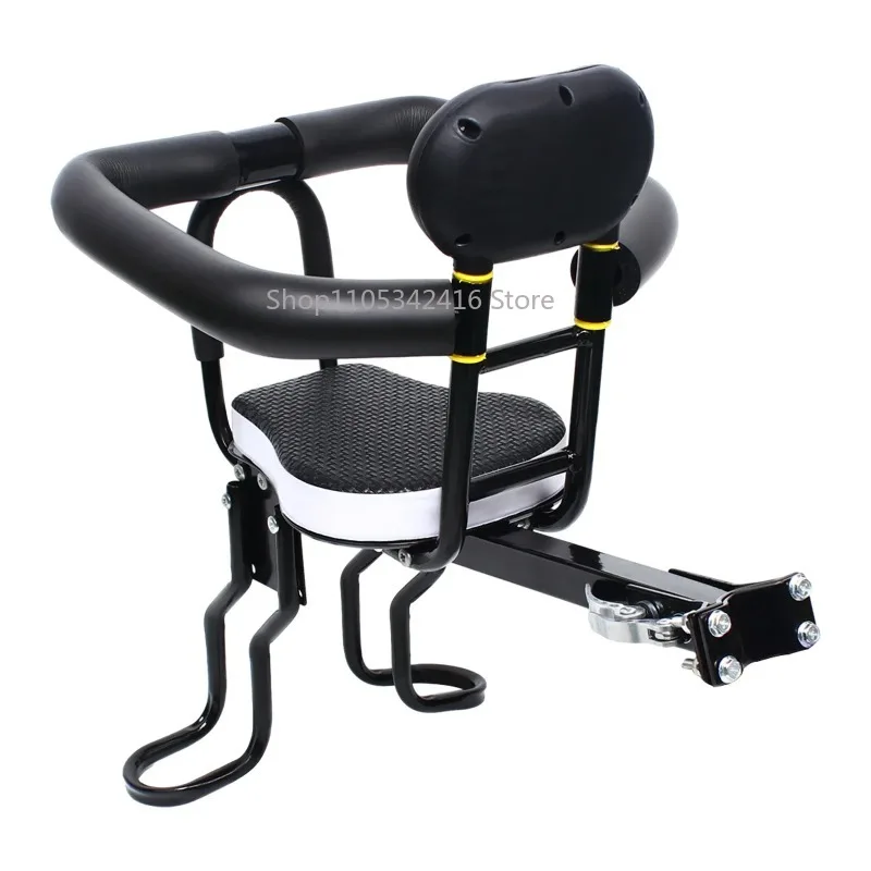 Two-Point Fixed Front Mount Child Bike Seat, Black Portable Adjustable Safety Bicycle Seat for Kids
