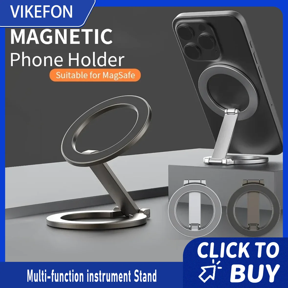 

Складной двусторонний магнитный держатель для телефона 360° ° Поворотная подставка для ленивого кольца на палец для Magsafe iPhone 16, 15, 14, 13, 12 Pro Max