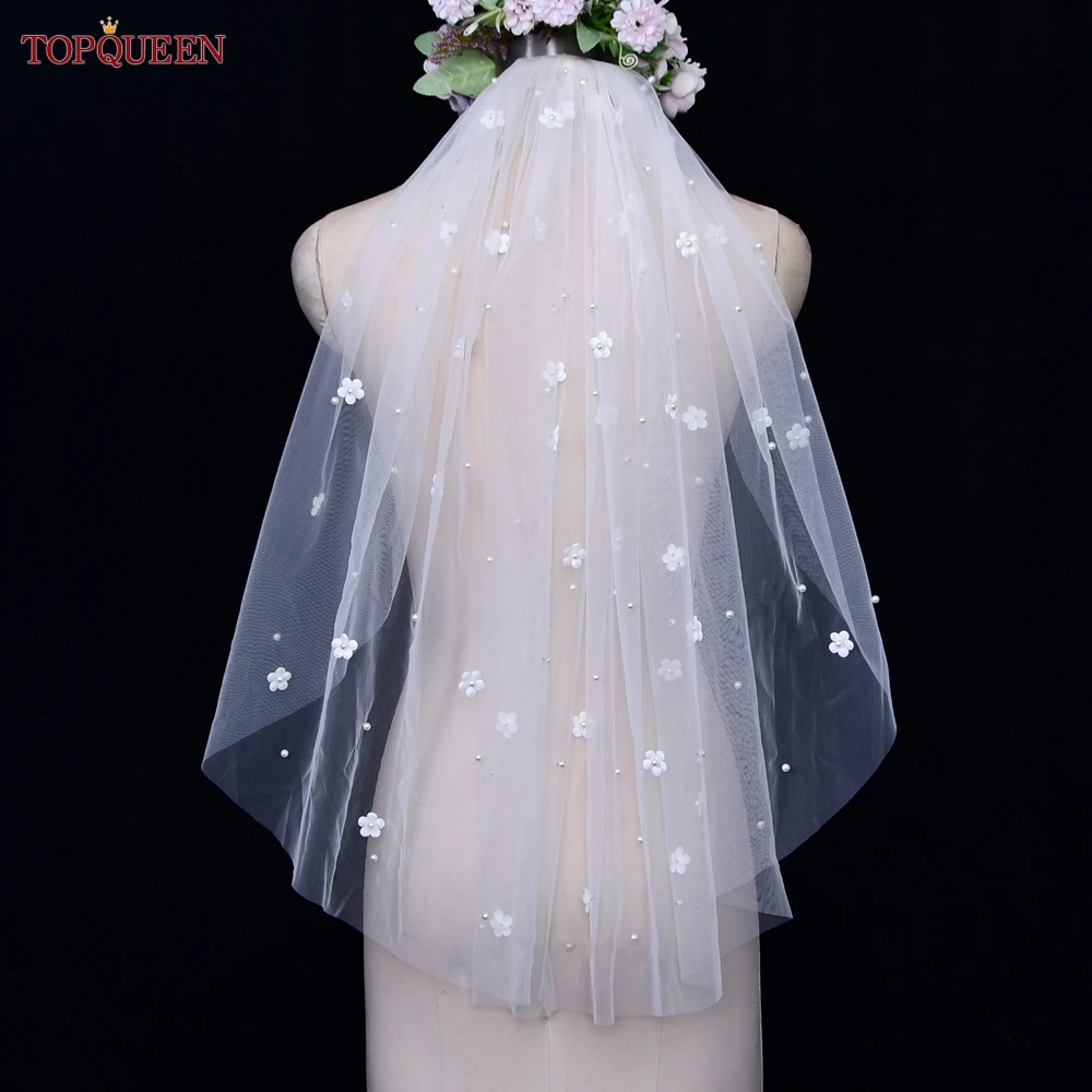 TOPQUEEN V83 Wedding Veil 3D Flower Pearl Soft Tulle Multi  display picture 2