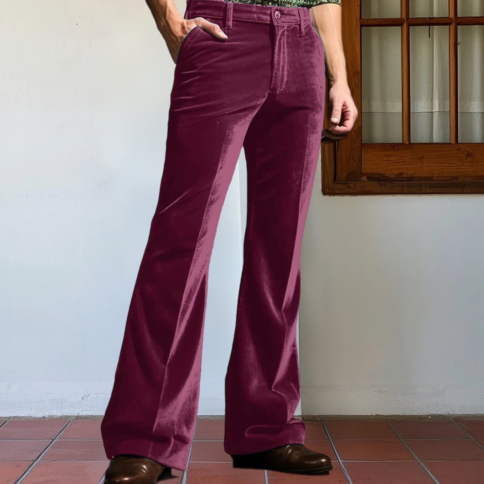 Men's Flared Suit Pants Stylish Solid Mid-Rise Bell Bottoms Trousers for Daily Life Party Stage Formal Occasions and More