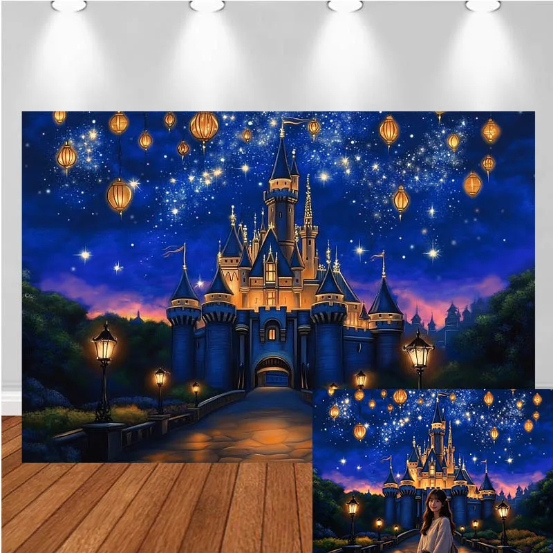 

LS Photography Backdrop Castle Blue Starry Sky Lantern Pathway Decor Birthday Cake Smash Kids Adult Portrait Photo Background