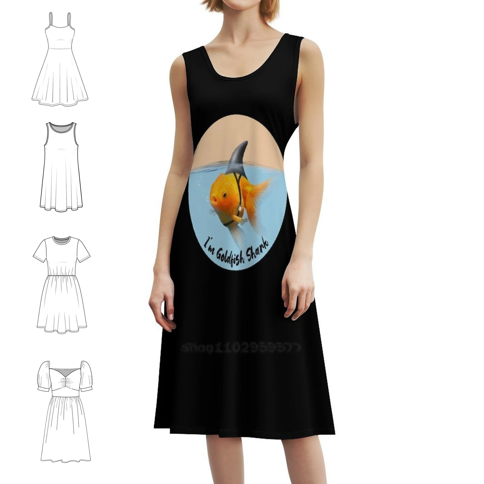 

Повседневное платье в корейском стиле Fantail Goldfish для женщин, простые повседневные офисные женские платья Im Goldfish Shark, однонасторонний вечер