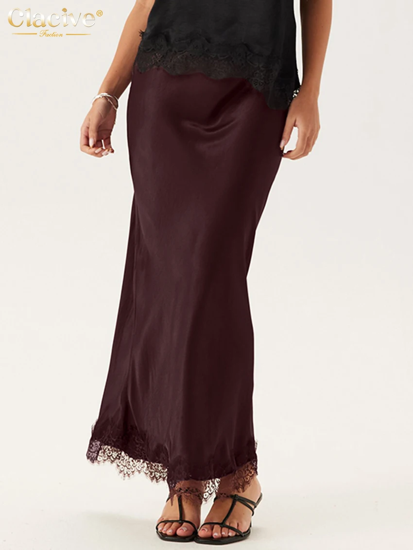 

Clacive Fashion Loose Black Women's Skirt 2026 Bodycon High Waist Ankle Length Skirts Elegant Lace Spliced Skirt Female Clothing