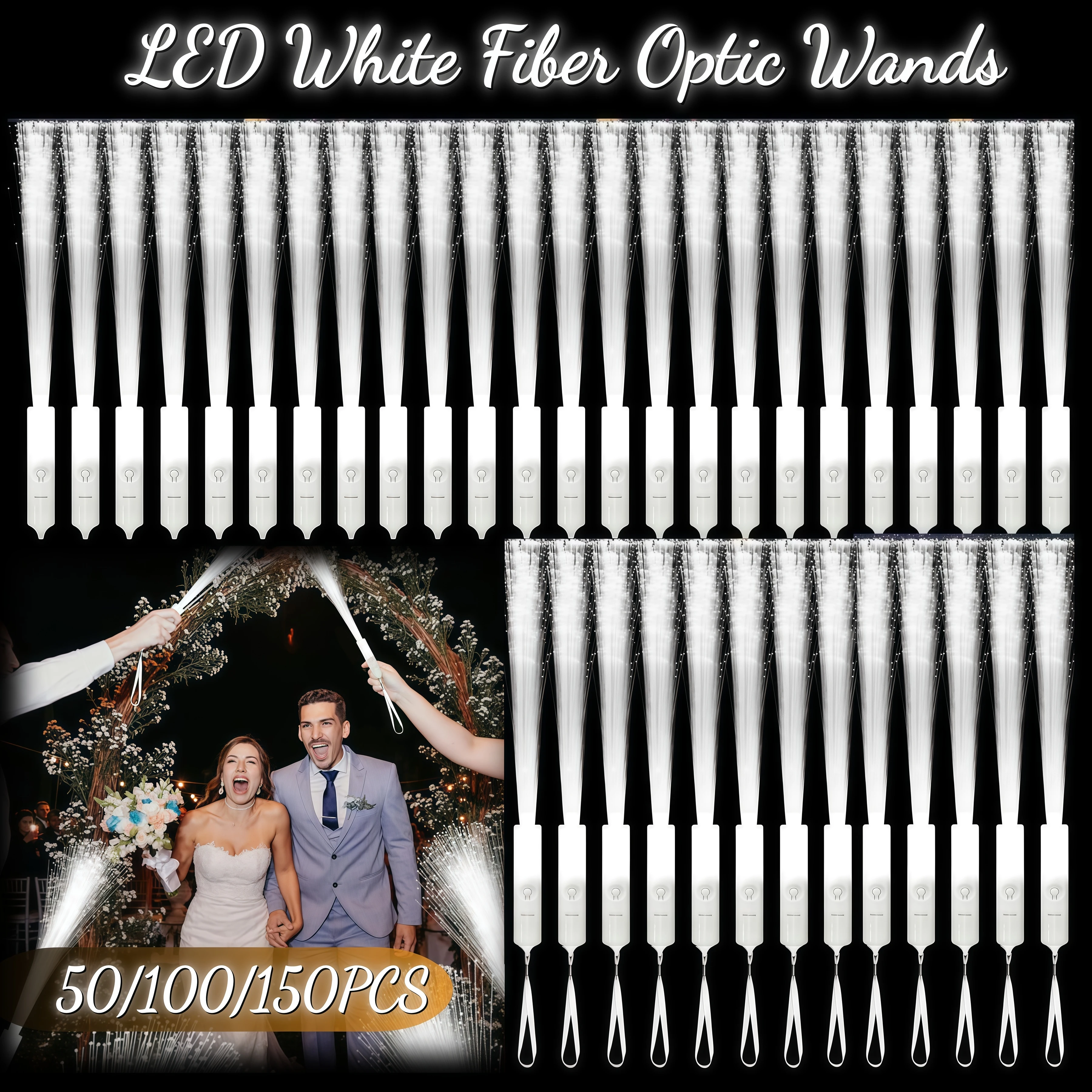 

50-150PCS LED White Fiber Optic Wands For Wedding 3 Modes Flashing Glow Sticks for Kids Light Up Wand Dark Party Favors Birthday