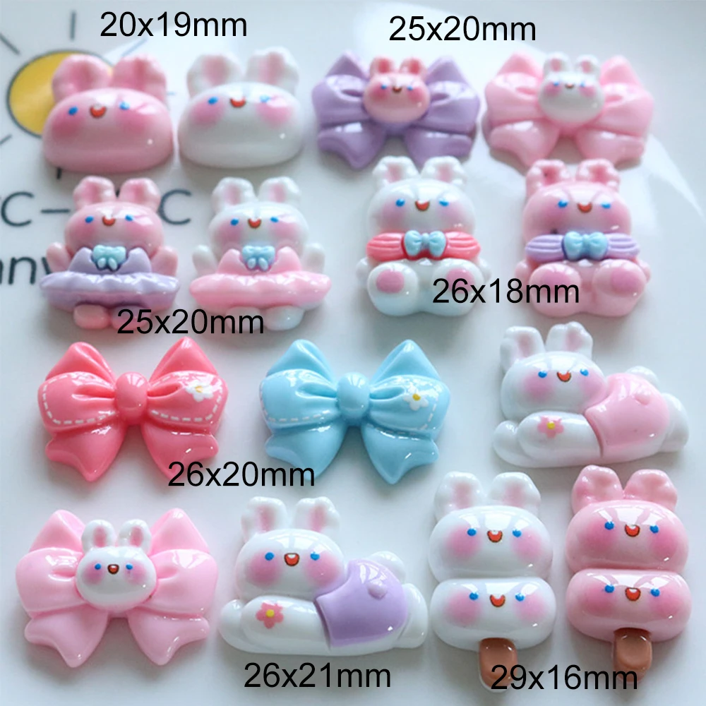 10PCS Shiny Bowknot Rabbit Series Resin Flat Back Cabochons For Hairpin Scrapbooking DIY Jewelry Craft Decoration Accessories