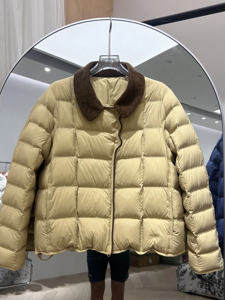 Winter 90% White Duck Puffer Coat Women Lightweight Down Jacket 2025 New Lapel Simple Office Color Matching Short Parkas Outwear