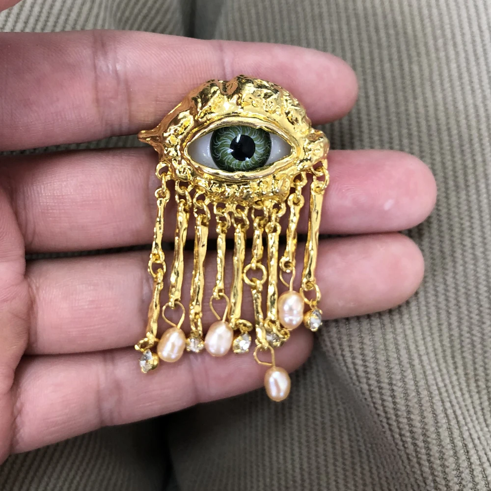 Women Vintage Eyes of Demon Ring Exaggerated Trendy Style Imitated Pearl Girls Devil\'s Eye Delicate Tassels Rings Jewelry Gifts