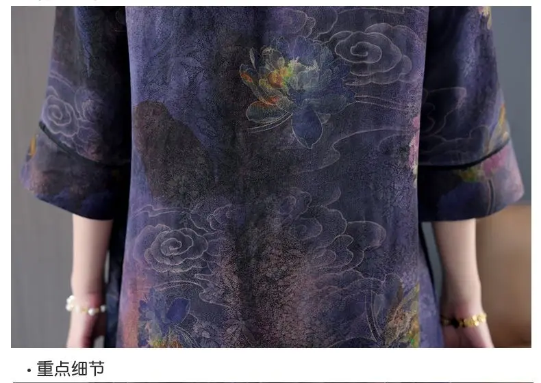 2025 New Spring Summer Dress Women V-neck Printed Floral Dress Fashion Long-Sleeved Loose Silk Dresses Ladies Plus size Sundress view 6