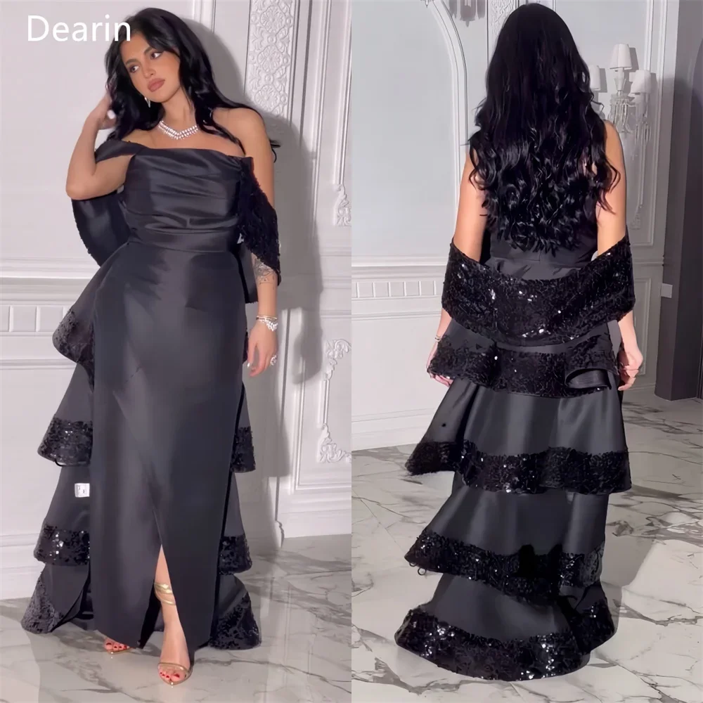 

Customized Evening Gown Prom Formal Dress Dearin Asymmetrical Column Floor Length Skirts Layered Ruffle Sequin Bespoke Occasion