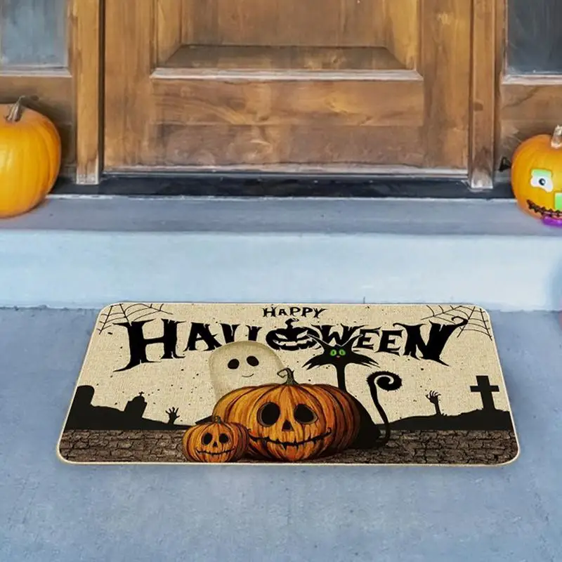 

Halloween Ghost Pumpkin Doormat 16x24 Inch Absorbent Mat Seasonal Halloween Festival Pumpkin Decorative Rug