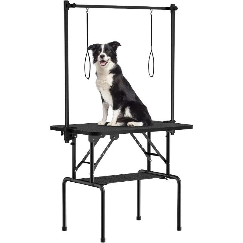 

36-дюймовый стол для ухода за собаками, складные столы для ухода за домашними животными с регулируемой рукой, петлями, сетчатым подносом