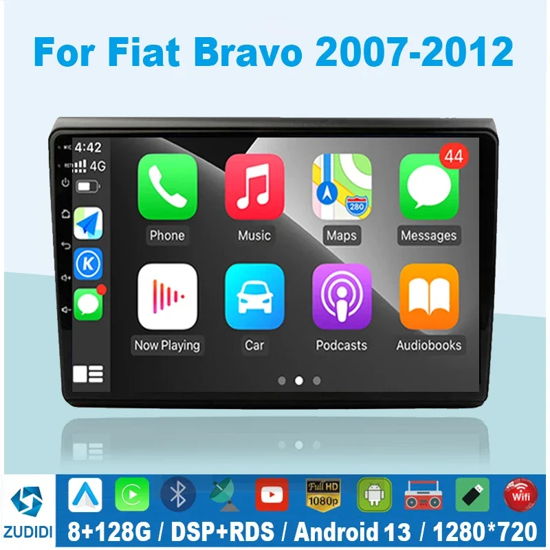 

Автомагнитола на Android 13, мультимедийный видеоплеер, 2 Din, GPS-навигация для Fiat Bravo 2007-2012, Авторадио, аудио, стерео, Carplay, 4G, DVD