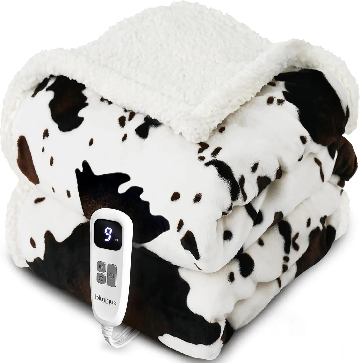 

Cow Print Electric Heated Throw Blanket, 10 Heat Levels & Auto Off, Soft Fleece Sherpa, Washable, 50x60 Inches